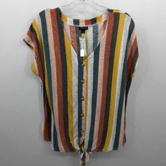 Torrid Size L / 12 Fun Colorful Stripe Tie Front Button Down Top Lightweight - Picture 4 of 7